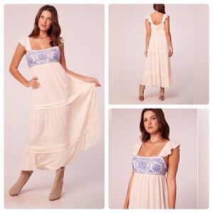 NWT Large Band of the Free Navya Tiered Boho Maxi Dress in soft ecru/peri blue